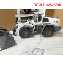 Load image into Gallery viewer, 1/14 RC Hydraulic Wheeled Loader 580 RTR RC Construction Vehicle 4-Way Reversing Valve (White-with-Smoke)
