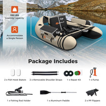 Load image into Gallery viewer, Goplus Inflatable Float Tube, Fishing Belly Boat w/Paddle, Flippers, Fish Ruler, Pump, Storage Bag, Adjustable Straps, 350LBS Load Capacity (Beige, W/Rod Holder)