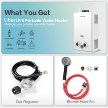 Load image into Gallery viewer, Propane Water Heater, 6L 1.58GPM 41000 BTU Portable Tankless Water Heater Outdoor, Gas Instant Hot with Handle Overheating Protection for RV Trips, Camping, Boat Cabins, Outdoor Shower, White