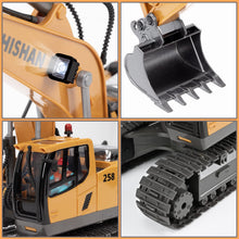Load image into Gallery viewer, Remote Control Excavator Toys for Boys Turns 680-degree 2 Batteries Metal Shovel Lights/Sounds Construction Toys