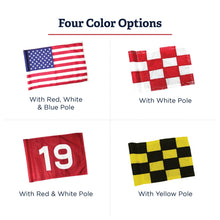 Load image into Gallery viewer, Regulation flagstick, cup & pin flag to use in your backyard or other open space for practice. Use the same products as used by golf courses all over the world and on tour. (USA)