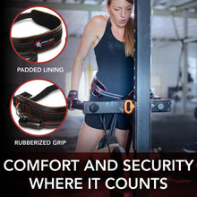 Load image into Gallery viewer, Dark Iron Fitness Dip Belt – Padded Leather Weight Lifting Belt - Red/Black