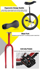 Load image into Gallery viewer, Wheel Unicycles 20"(51cm) Wheel Unicycle for Adult, Aluminum Alloy Rim and Steel Frame, Adjustable Seat Height, Loads 150kg (Black)