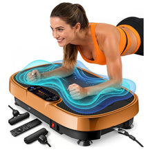 Load image into Gallery viewer, Vibration Plate Exercise Machine for Weight Loss and Lymphatic Drainage - 330lb Vibrating Platform for Home Gym Workout, Full Body Shaker Pilates Equipment with 2 Bands for Women and Men - Gold