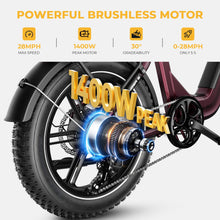 Load image into Gallery viewer, Electric Bike for Adults, Foldable 1400W Peak Motor Ebike, 20" x 4.0" Fat Tire Step-Thru Electric Bicycle