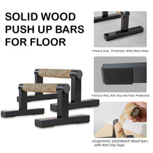 Load image into Gallery viewer, Purife T Shape Floor Stand Wood Push Up Handle Calisthenics Bars, Strength Training Pushup Stands Parallettes Bars with Sturdy Metal Bracket for Home Workouts