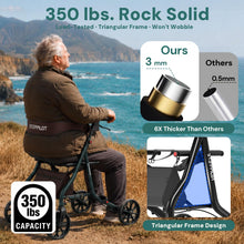 Load image into Gallery viewer, StepPilot Zero Wobble Rollator Walker with Seat for Seniors, 350lb Capacity, 18" Extra Wide Seat, 8" Wheels & Dual Brake, One-Hand Folds to 9.6", 7-Level Handle Adjustable, Cup Holder & Cane Clip