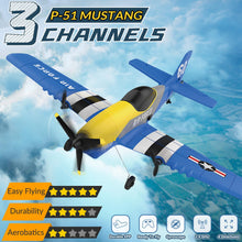 Load image into Gallery viewer, 3 Channel RC Plane P-51D Mustang, Remote Control Airplane Ready to Fly, 2.4GHz 6-axis Gyro Stabilizer, Easy to Fly for Kids & Beginners