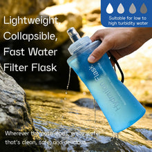 Load image into Gallery viewer, GUYI 700ml Collapsible Water Filter Bottle, Removes Impurities, BPA Free, Ultralight for Hiking, Camping, Cycling & Travel-Blue