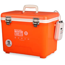 Load image into Gallery viewer, Engel 19qt Live Bait Cooler Box with 2nd Gen 2-Speed Aerator Pump - Portable Fishing Station & Minnow Bucket for Shrimp & Other Live Fish with Aerator - ENGLBC19-N-OHV in Orange High-Visibility