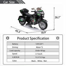 Load image into Gallery viewer, Kids Motorcycle,Ride on Motorcycle, Motorbike for Kids with Key Start /3 Wheels Headlight/Storage Box/Two Motor/Two seat (Black)