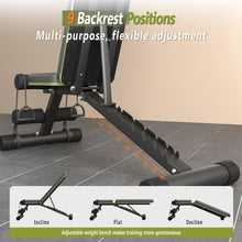 Load image into Gallery viewer, Fitgoods Adjustable Weight Bench for Home Gym, Foldable 700LBS Workout Bench with 9 Backrests, Multi-Purpose Bench Press for Incline Decline Flat with Fast Adjustment (2 resistance bands)