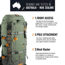 Load image into Gallery viewer, SPIKA Hunting Backpack Internal Frame for Men Waterproof Hunting Pack with Rifle Holder Rain Cover Extendable 40L+ Capacity
