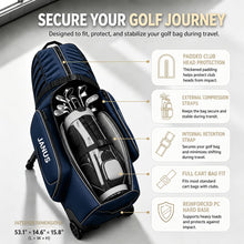 Load image into Gallery viewer, JANUS Golf Travel Bag with Wheels for Airlines, 360° Spinner Golf Travel Case with Collapsible Support Legs System, Reinforced Hard Base Golf Club Travel Bag, Airline-Ready Golf Travel Cover