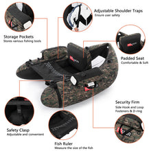 Load image into Gallery viewer, PEXMOR Inflatable Fishing Float Tube,350LBS Capacity, with Storage Pockets and Comfortable Padded Seat,Adjustable Shoulder Straps and Carry Bag, for River Lake Fishing,bass Fly Fishing,Camouflage