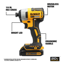 Load image into Gallery viewer, DEWALT 20V MAX 3-Tool Brushless Power Tool Set, Includes 1/2 Cordless Drill,1/4 Impact Driver, Oscillating Tool, 3 Batteries and a Charger, Extended Runtime, Lightweight (DCK360D3)