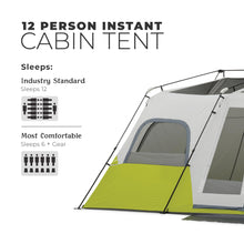 Load image into Gallery viewer, CORE 12 Person Instant Cabin Tent | Large 3 Room Family Pop Up Tent for 2 Minute Camp Setup | Included Storage Pockets for Camping Accessories