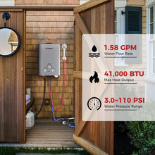 Load image into Gallery viewer, Tankless Water Heater, CAMPLUX 1.58 GPM Propane Portable Water Heater With Pump Kit, Gray, BW158GP60