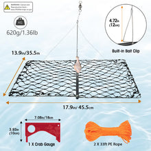 Load image into Gallery viewer, QualyQualy 17.9" Large Castable Crab Trap Kit Foldable Crabbing Net w/Rope