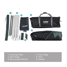 Load image into Gallery viewer, Kakadu Camping Tent Cot, 2 Person, Quick Setup, Folding, Compact, Elevated Tent with BlockOut Rain Fly, Awning Poles, Ultra-Fine Mesh Windows, and Carry Bag
