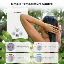 Load image into Gallery viewer, CAMPLUX Propane Portable Water Heater 1.58 GPM, On Demand Tankless Water Heater Gas, White,BW158