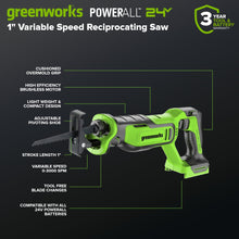 Load image into Gallery viewer, GREENWORKS 24V (6-Tool) Combo (Drill, Impact Driver, Circular Saw, Reciprocating Saw, Multi-Tool, Flashlight), 4.0Ah + 2.0Ah (24,000mAh Power Bank) Batteries, (2) Cables, 65W Rapid Charger