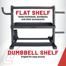 Load image into Gallery viewer, Lifeline Fitness Home Gym 3-Shelf Dumbbell and Kettlebell Storage Rack with Rope and Band Hook - Holds up to 440 LBS