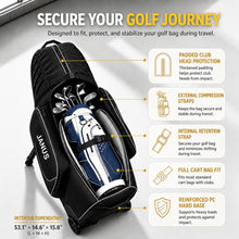 Load image into Gallery viewer, JANUS Golf Travel Bag with Wheels for Airlines, 360° Spinner Golf Travel Case with Collapsible Support Legs System, Reinforced Hard Base Golf Club Travel Bag, Airline-Ready Golf Travel Cover