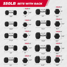 Load image into Gallery viewer, RITFIT Rubber Hex Dumbbells Set with Rack, 180-780LB Heavy-Duty Cast Iron Core, Knurled Chrome Handle, Space-Saving Storage Rack for Home Gym Strength Training