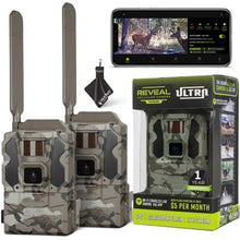 Load image into Gallery viewer, TACTACAM Reveal Ultra Cellular Trail Camera – 4K Photo, 1080P Video, Live Streaming, GPS, Low-Glow/No-Glow Flash, LTE + Cleaning Cloth | 2PK