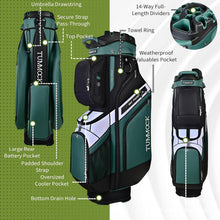Load image into Gallery viewer, TUMMOCK Golf Cart Bag, 14-Way Top Divider with Multiple Storage Pockets, Handles and Rain Cover, Lightweight & Durable Golf Bag for Men, Cart-Friendly Design (Green)