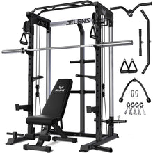 Load image into Gallery viewer, JELENS C21 Power Cage, 2000LBS Multi-Function Power Rack with Independent Dual Pulley System, All-in-One Squat Rack for Cable Crossover, Home Gym Workout Machine (Black, Bundle Set)
