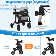 Load image into Gallery viewer, Rollator Walker for Seniors/Adults Foldable Rolling Walker with Seat 330 lbs Capacity 10 inch Wheels Hand Grips Adjustable Height Lightweight Durable Aluminum Walker Removable Back Support (Black)