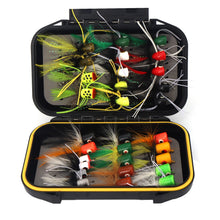 Load image into Gallery viewer, Fly Fishing Poppers Bass Flies 30pcs Assortment for Panfish Smallmouth Bass Bluegill Flys Popper Lures with Waterproof Fly Box