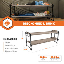 Load image into Gallery viewer, Disc-O-Bed Large Convertible 2 Person Bench & Double Camping Cot, Tan