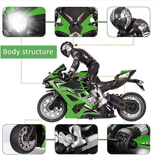 Load image into Gallery viewer, 2.4G RC Remote Control Stunt Motorcycle with Riding Figure, 1:10 Scale High Speed Cross Country 360 Degree Rotation Green)