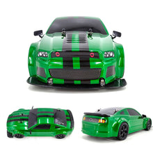 Load image into Gallery viewer, RC Drift Car, 1:14 Remote Control Car, 4WD 30KM/H High Speed RC Racing Car, 2.4GHz Electric Sport Drifting Car with LED Lights, 2 Batteries (Green)