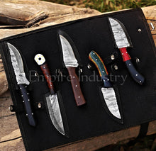 Load image into Gallery viewer, Set Of 5 Hunting Knives, Full Tang Damascus Steel Fixed Blade, Wood & Micarta Handle, Combat Knife With Leather Sheath For Bushcraft, Hiking, Camping By Empire Industry