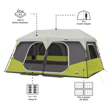 Load image into Gallery viewer, CORE 10 Person Instant Cabin Tent | Large Multi Room Family Pop Up Tent for 2 Minute Camp Setup | Included Storage Pockets for Camping Accessories