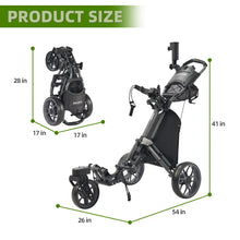 Load image into Gallery viewer, FLAGTAG Golf Push Cart 3 Wheel with 360 Swivel Front Wheel,Lightweight and Foldable Walking Golf Cart,One-Click Foldable,with Foot Brake