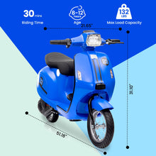 Load image into Gallery viewer, 24V 350W Kids Electric Scooter, 14MPH Ride-On Motorcycle w/Rear Brake & LED Light, for Ages 8-12 (Blue)