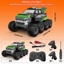 Load image into Gallery viewer, Amphibious Remote Control Car 8WD RC Monster Truck with 2 Rechargeable Batteries for Boys Age 8-12 Offroad Waterproof, Green