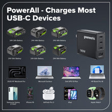 Load image into Gallery viewer, GREENWORKS 24V (6-Tool) Combo (Drill, Impact Driver, Circular Saw, Reciprocating Saw, Multi-Tool, Flashlight), 4.0Ah + 2.0Ah (24,000mAh Power Bank) Batteries, (2) Cables, 65W Rapid Charger