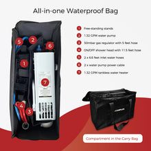 Load image into Gallery viewer, CAMPLUX 1.32 GPM Portable Outdoor Tankless Water Heater Propane Instant Hot Camping Shower Pump w/Freestanding Stand and Carry Bag, AY132GMax, Gray