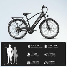 Load image into Gallery viewer, Jasion Roamer Electric Bike for Adults 1200W Peak Motor 528WH Removable Battery,up to 60miles 28MPH City Cruiser Ebike, Black