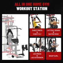 Load image into Gallery viewer, FAGUS H All in One Home Gym System Workout Station, Multi-Function Smithe Machine Power Cage with Cable Crossover-Black Red