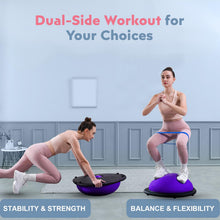 Load image into Gallery viewer, kisnbld Half Balance Ball Trainer, Inflatable 19/23 Inch Half Exercise Ball with Resistance Bands -Purple