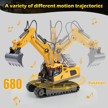 Load image into Gallery viewer, Remote Control Excavator Toys for Boys Turns 680-degree 2 Batteries Metal Shovel Lights/Sounds Construction Toys