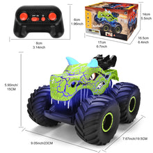 Load image into Gallery viewer, Remote Control Dinosaur Car Toys for Kid Boys, 2.4GHz RC Monster Truck Toys with Spray, Light, Sound (Green)