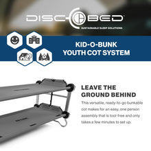 Load image into Gallery viewer, Disc-O-Bed Kid-O-Bunk Youth Modular Double Bunk Cot with Carry Bags, Gray